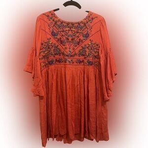 Umgee Orange Embroidered Boho Tunic. EUC